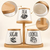 Tiered ceramic tea sugar and cookie canister set feature details