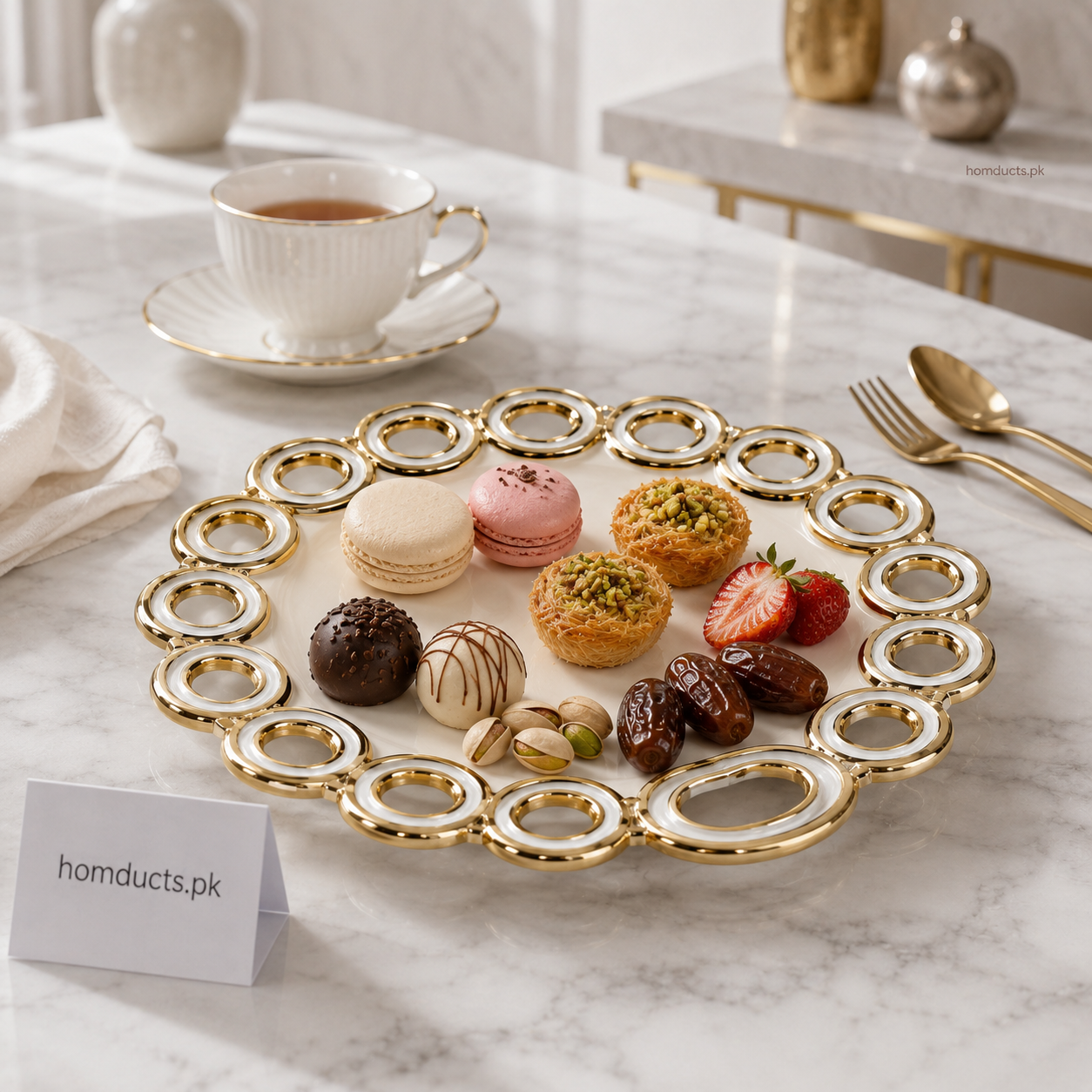 Brilliant Luxury Gold Circle Edge Round Serving Plate 9-Inch – Decorative Ceramic Platter