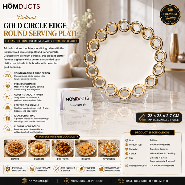 Brilliant Luxury Gold Circle Edge Round Serving Plate 9-Inch – Decorative Ceramic Platter