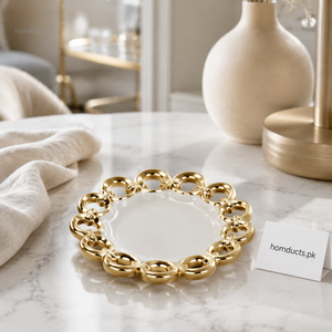 Brilliant Luxury Gold Circle-Edge Round Serving Plate – 6-Inch Decorative Ceramic Platter
