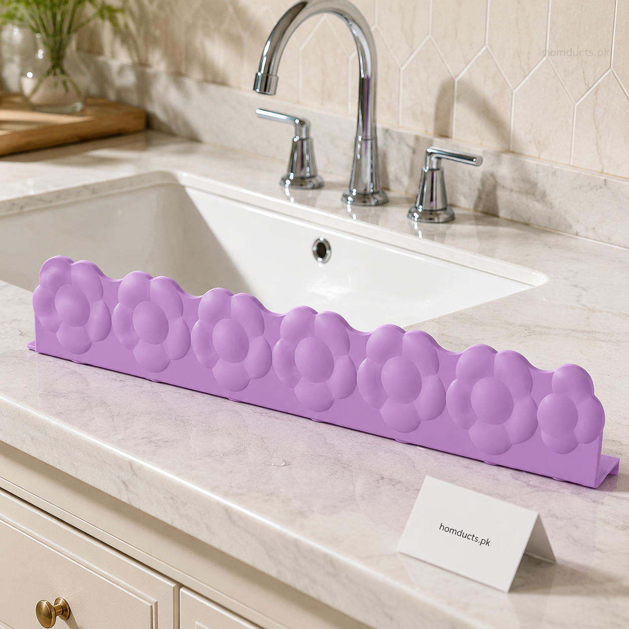Flower Design Silicone Water Splash Guard Strip with Suction Cups – Kitchen & Bathroom Sink Barrier