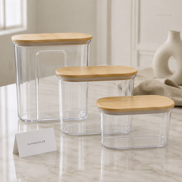 3-Piece Airtight Clear Food Storage Container Set with Bamboo Lids