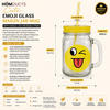 Cute Emoji Glass Mason Jar Mug with Handle, Lid & Reusable Straw – 480ml