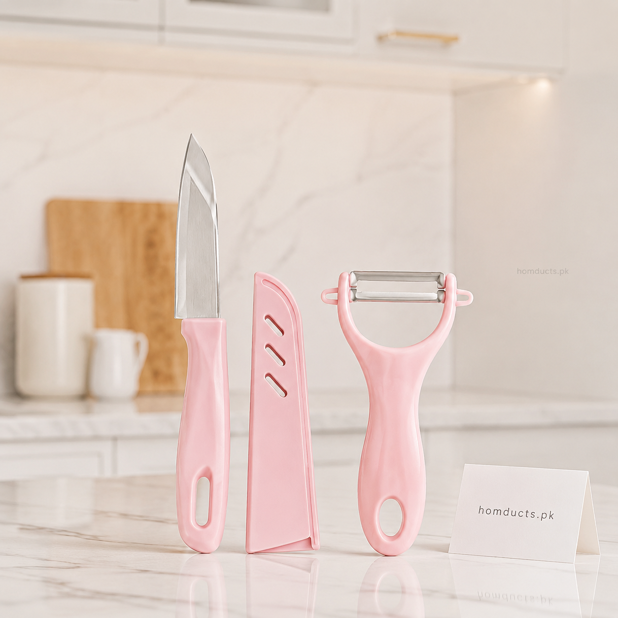 3-Piece Stainless Steel Paring Knife with Protective Cover & Vegetable Peeler – Random Colour