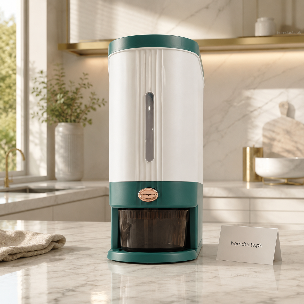 10KG Automatic Rice Dispenser with Measuring Cup – Airtight Food-Grade Grain Storage Container (Green)