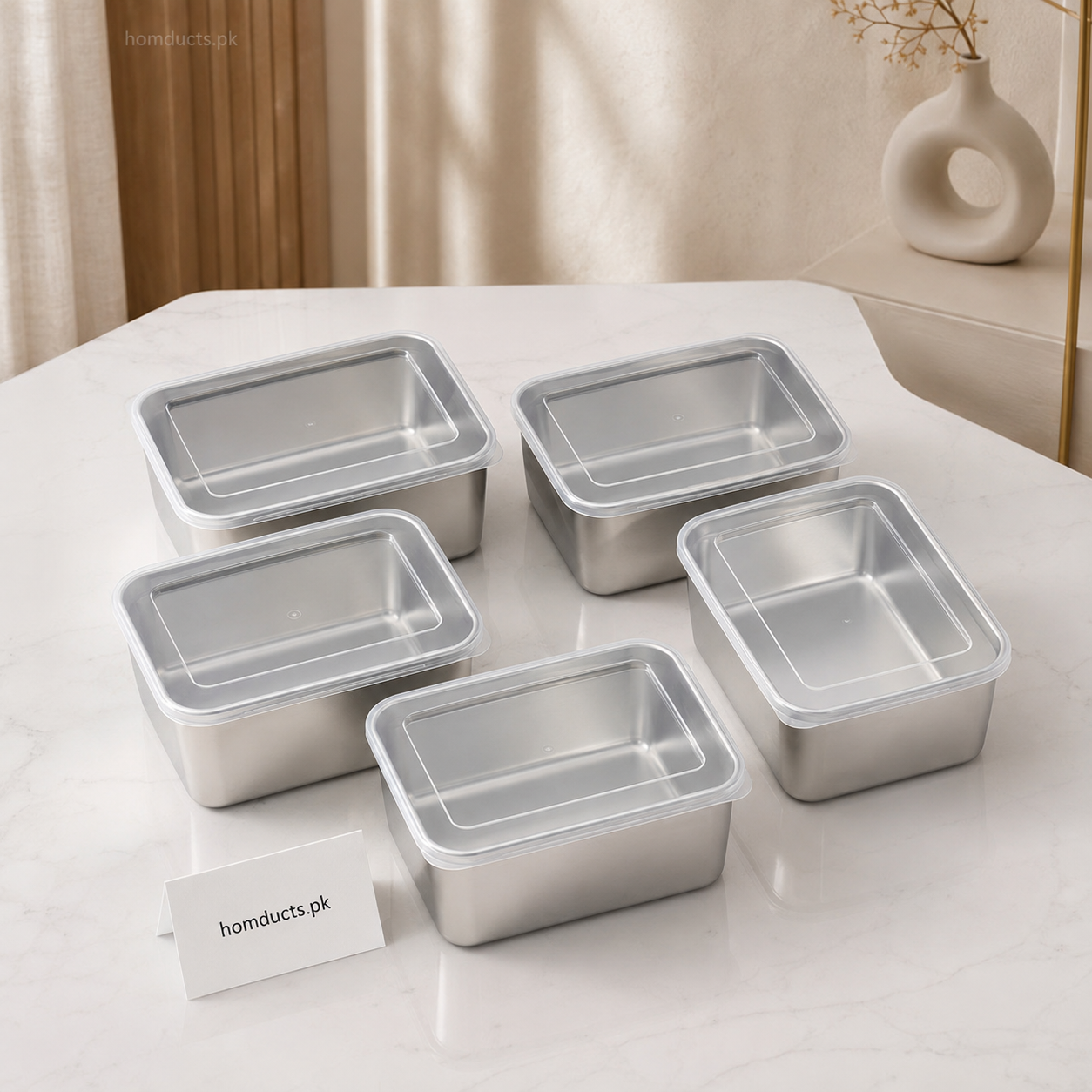 5-Piece Stainless Steel Food Storage Container Set with Transparent Lids – Reusable Kitchen Boxes