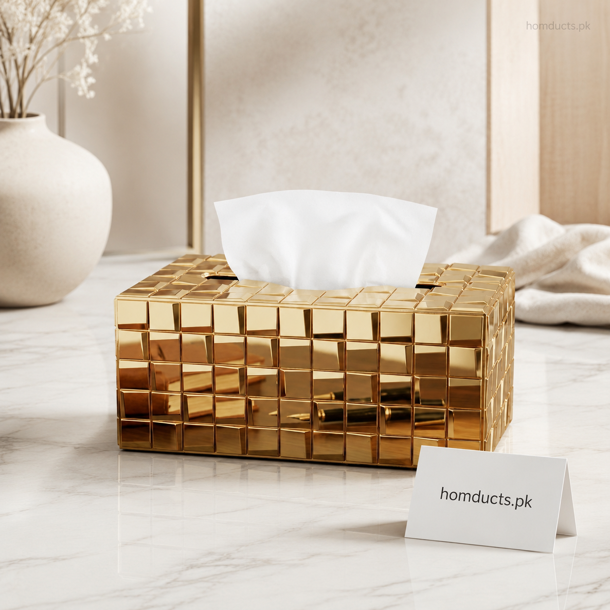 Luxury Gold Mirror Mosaic Tissue Box Cover – Decorative Rectangular Tissue Holder