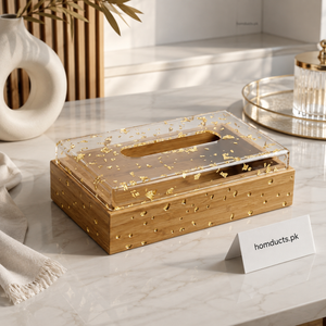 Luxury Bamboo & Gold Flake Acrylic Tissue Box – Decorative Tissue Holder