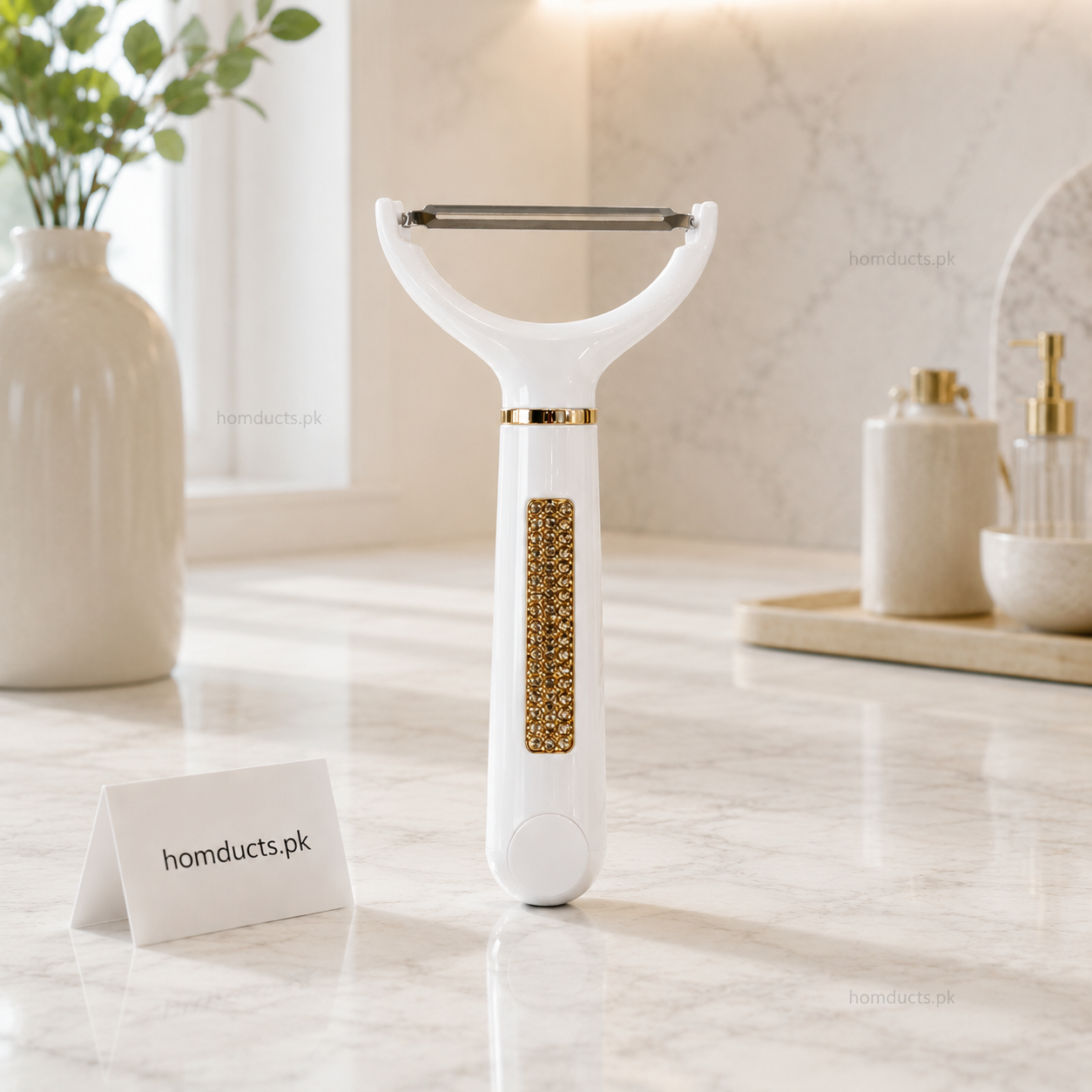 Premium Stainless Steel Y-Shaped Vegetable Peeler with Luxury Gold Grip – White