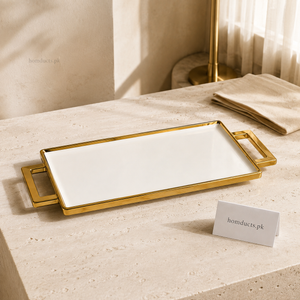 Brilliant Premium White & Gold Rectangular Serving Platter with Handles – 11 Inch