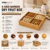 4-Grid Bamboo Dry Fruit Box with Transparent Lid – Multipurpose Snack & Serving Organizer