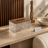 Luxury Crystal Tissue Box with Wooden Lid – Elegant Transparent Tissue Holder