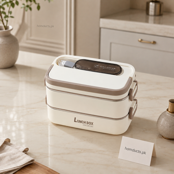 2-Tier Insulated Lunch Box with Stainless-Steel Compartment Tray & Cutlery Storage