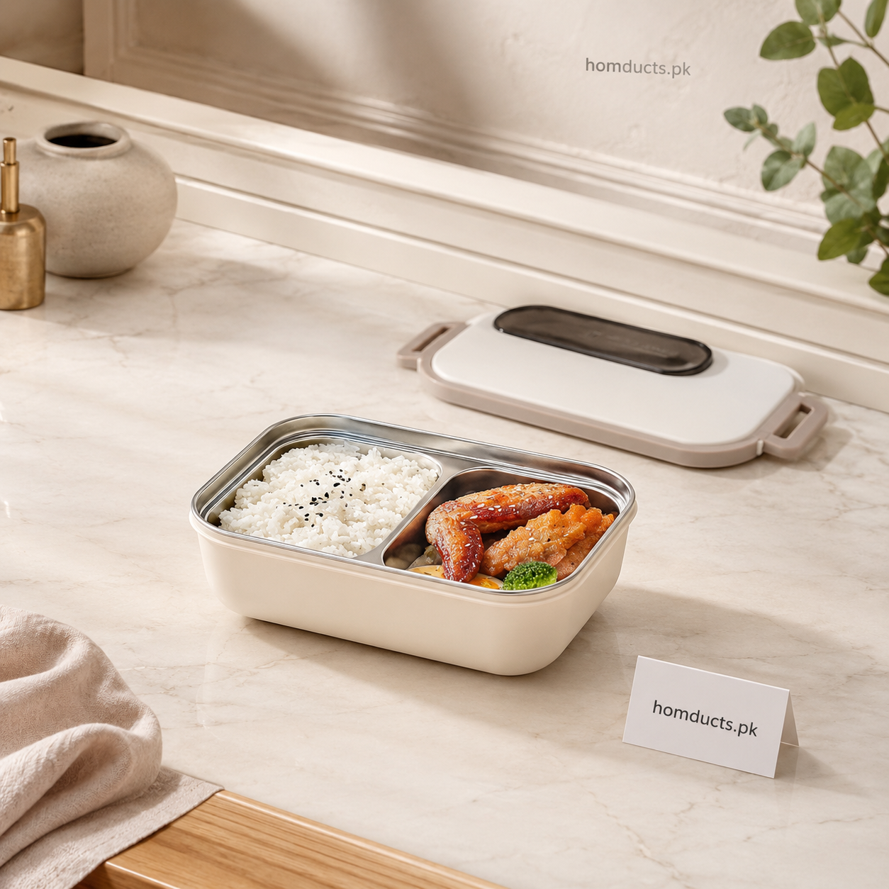 2-Tier Insulated Lunch Box with Stainless-Steel Compartment Tray & Cutlery Storage