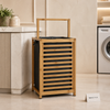 Single Laundry Basket with Natural Bamboo Frame & Removable Fabric Bag