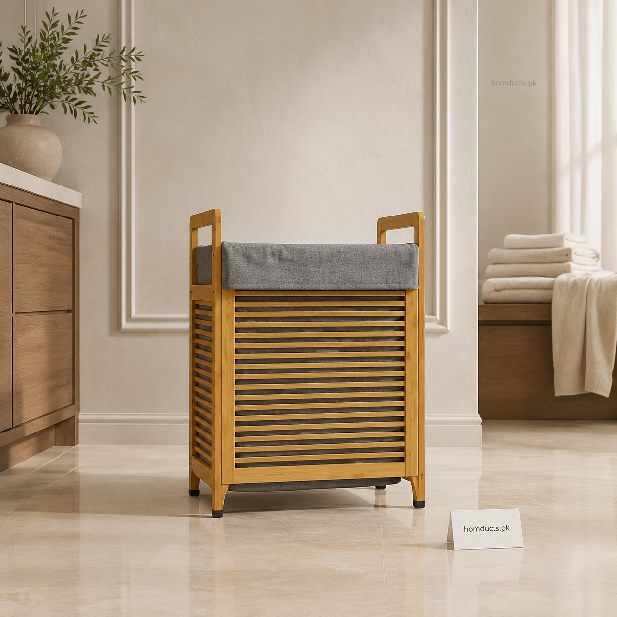 Bamboo Open Laundry Basket with Removable Fabric Liner – Wooden Clothes Hamper
