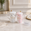 2-Piece Mr & Mrs Marble Ceramic Mug Set with Lids & Gold Spoons – 380ml
