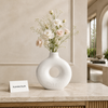 Luxury White Ceramic Donut Vase with Textured Design – Modern Decorative Flower Vase for Home Décor