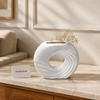 LunaFlow White Ceramic Sculptural Vase – Modern Wave Donut Flower Vase for Home Décor