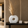 LunaFlow White Ceramic Sculptural Vase – Modern Wave Donut Flower Vase for Home Décor