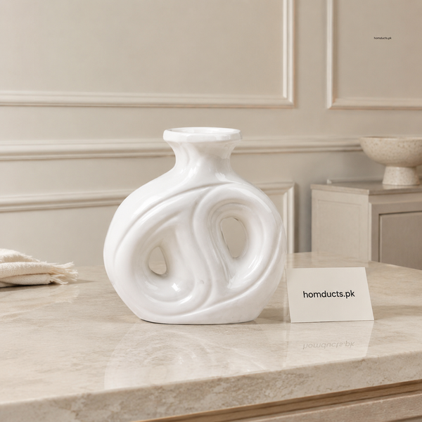 Luxury White Ceramic Double Loop Vase – Modern Sculptural Flower Vase for Home Décor
