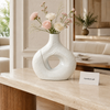 Luxury White Ceramic Sculptural Loop Vase – Modern Textured Flower Vase for Home Décor