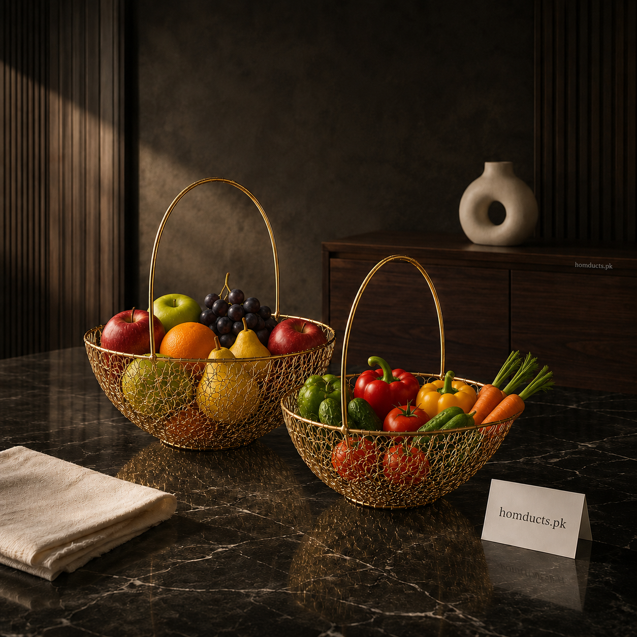 Premium Golden Wire Storage Basket with Handle – Fruit & Vegetable Organizer
