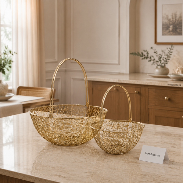 Premium Golden Wire Storage Basket with Handle – Fruit & Vegetable Organizer