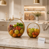 Luxury Golden Metal Mesh Fruit Basket with Handle – Decorative Kitchen Countertop Storage Basket