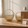 Luxury Golden Metal Mesh Fruit Basket with Handle – Decorative Kitchen Countertop Storage Basket