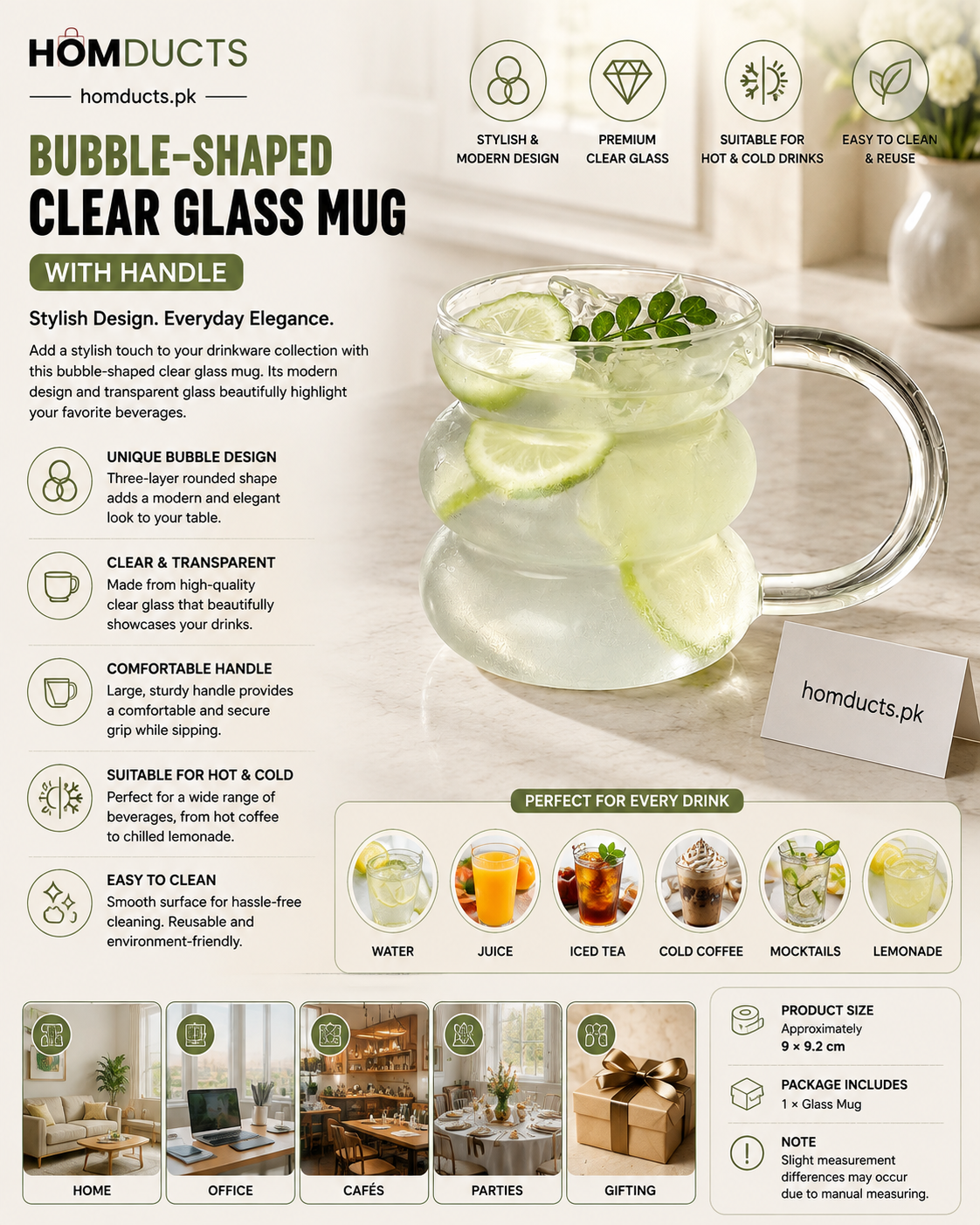 Bubble-Shaped Clear Glass Mug with Handle – Stylish Drinking Cup