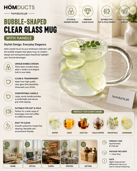 Bubble-Shaped Clear Glass Mug with Handle – Stylish Drinking Cup