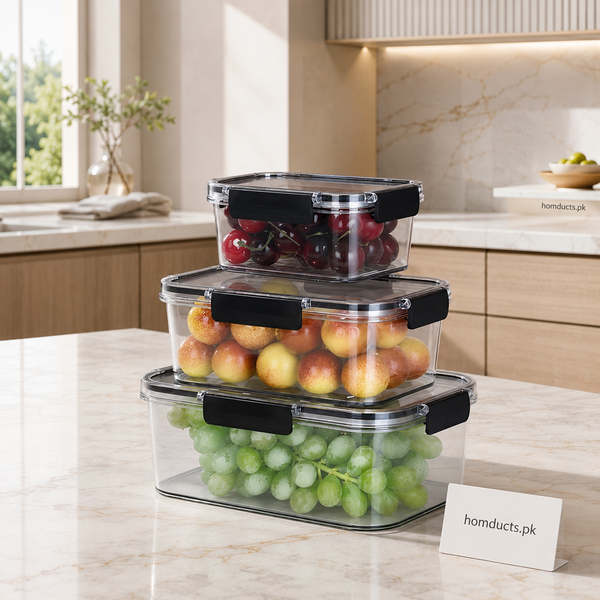 3-Piece Rectangular Airtight Food Storage Container Set with Locking Lids – 300ml, 900ml & 1600ml