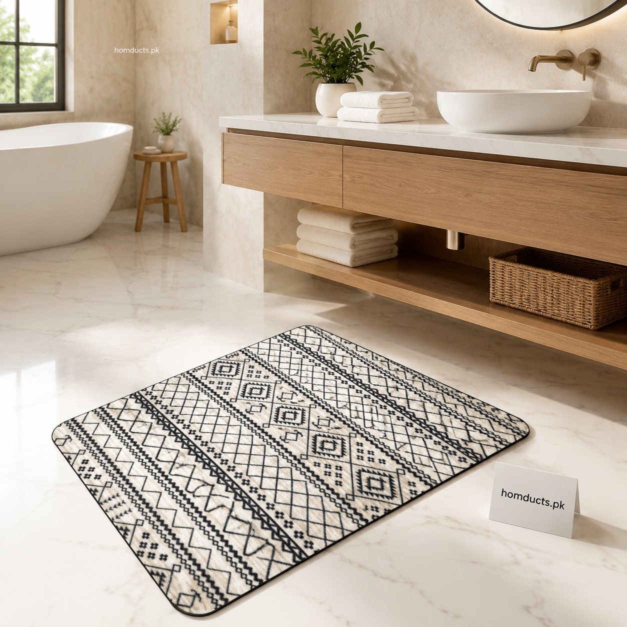 Premium Geometric Anti-Slip Bath Mat – Soft Absorbent Bathroom Floor Rug