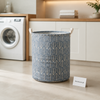 Large Foldable Fabric Laundry Basket with Handles – Grey Leaf Print, 35 × 45 cm