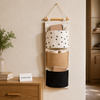 3-Pocket Wall Hanging Organizer with Wooden Rod – Fabric Storage Pouch (58 × 20.5 cm)