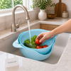 2-in-1 Plastic Washing Bowl with Strainer Colander – Vegetable & Fruit Draining Basket (23cm)-(Random colours)