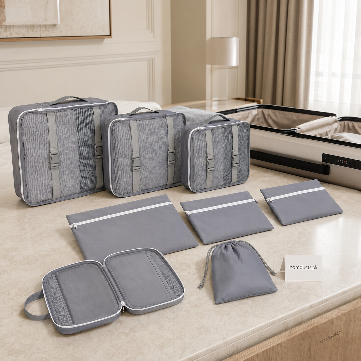 9-Piece Travel Packing Organizer Bags Set – Mesh Luggage Packing Cubes & Storage Pouches