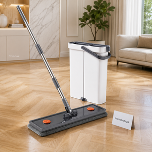 2-in-1 Hands-Free Flat Mop with Dual-Compartment Cleaning Bucket – Microfiber Floor Cleaning Mop Set