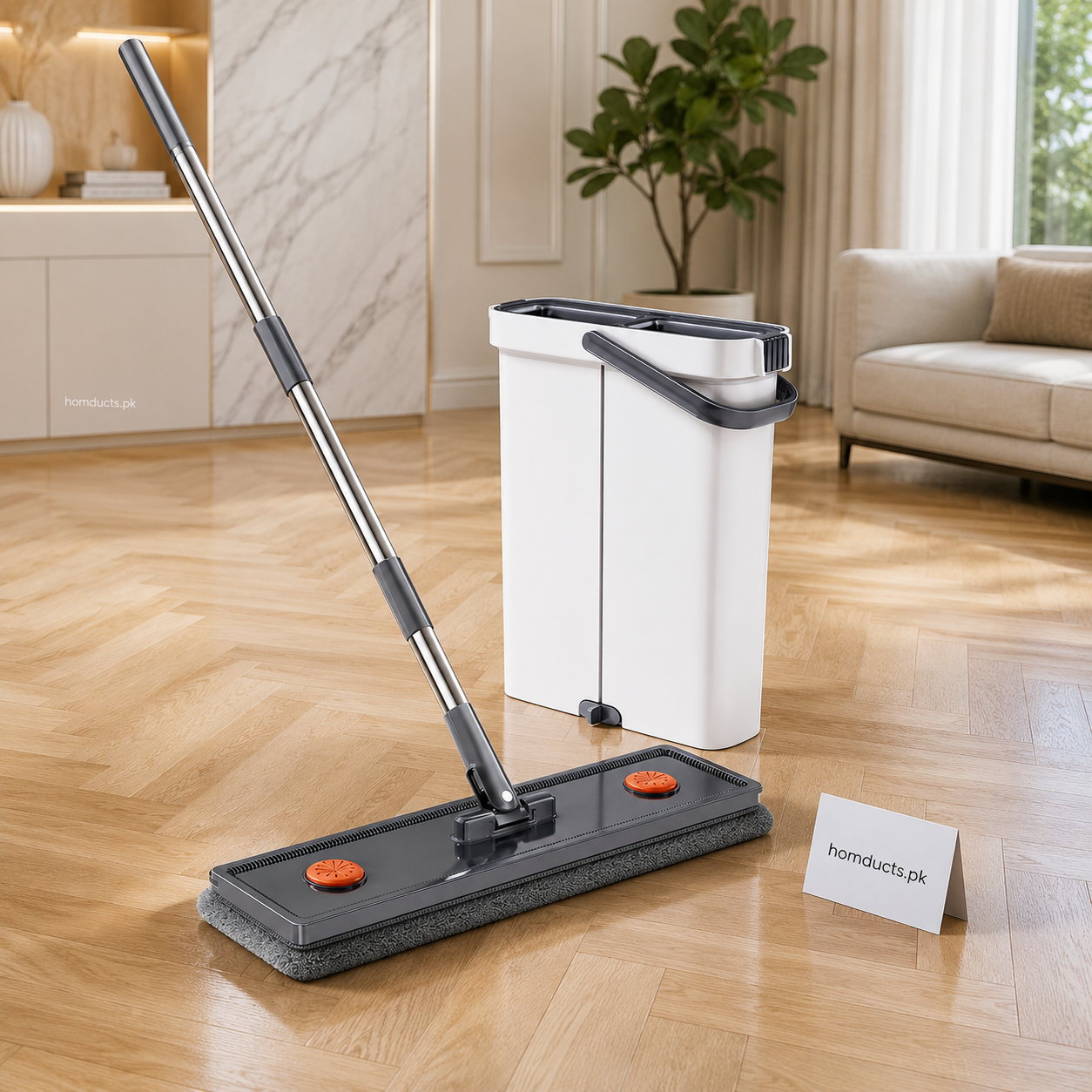 2-in-1 Hands-Free Flat Mop with Dual-Compartment Cleaning Bucket – Microfiber Floor Cleaning Mop Set