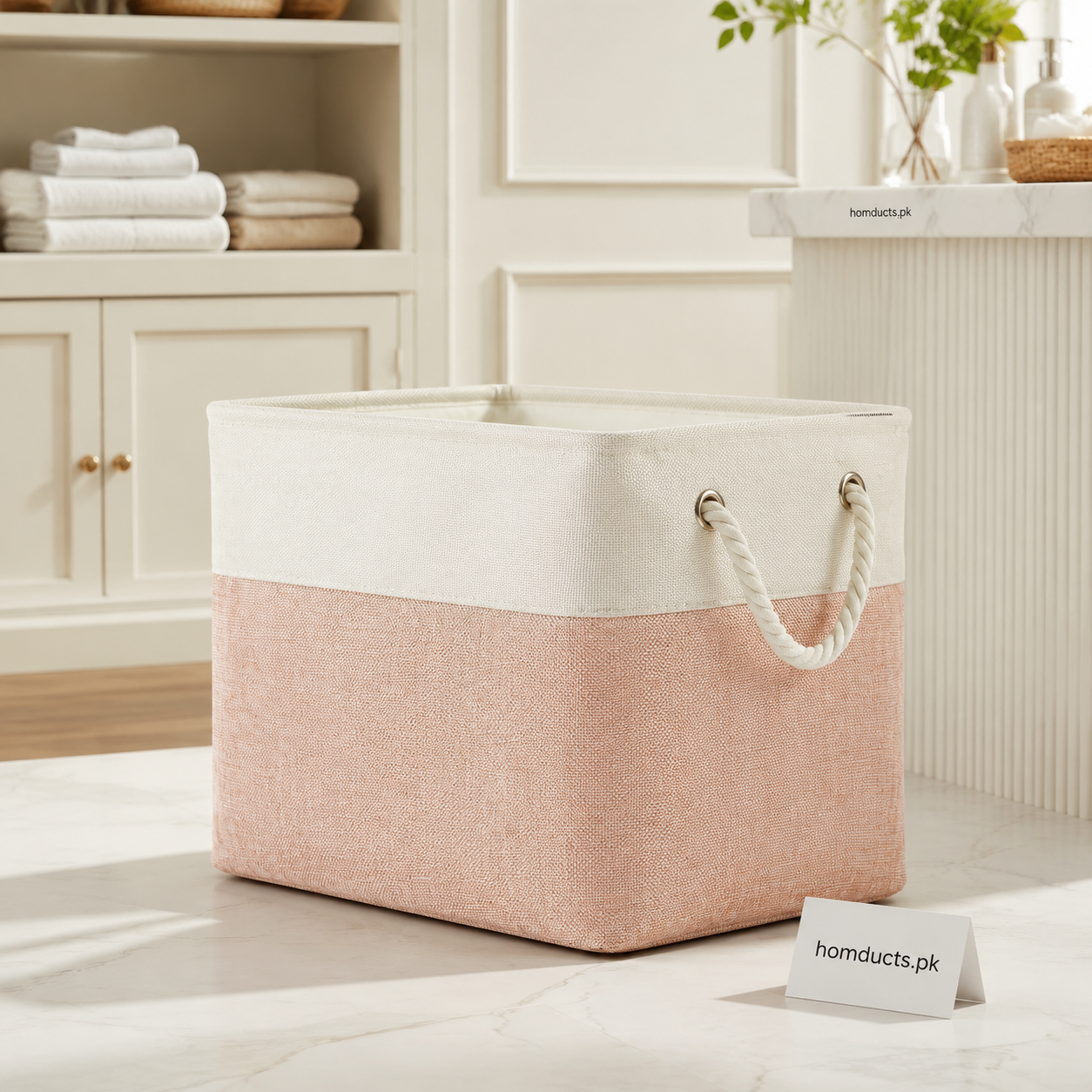 11-Inch Foldable Linen & Cotton Storage Basket with Rope Handles – Multipurpose Fabric Organizer Bin