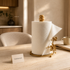 Luxury Gold Floral Paper Towel Holder with Wooden Knob – Decorative Kitchen Tissue Roll Stand