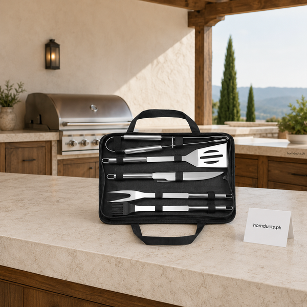 5-Piece Stainless Steel BBQ Tool Set with Portable Carrying Case – 12 Inch