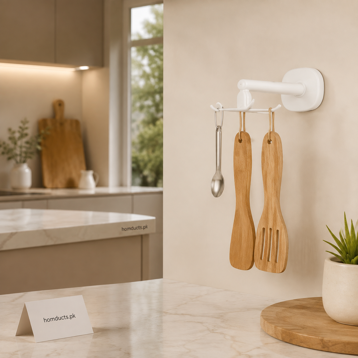 ECOCO Wall-Mounted Rotating Spoon Holder – Multipurpose Kitchen Utensil Organizer (White)