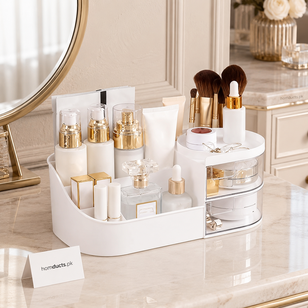 Premium Makeup & Cosmetic Organizer with 3 Transparent Drawers – White