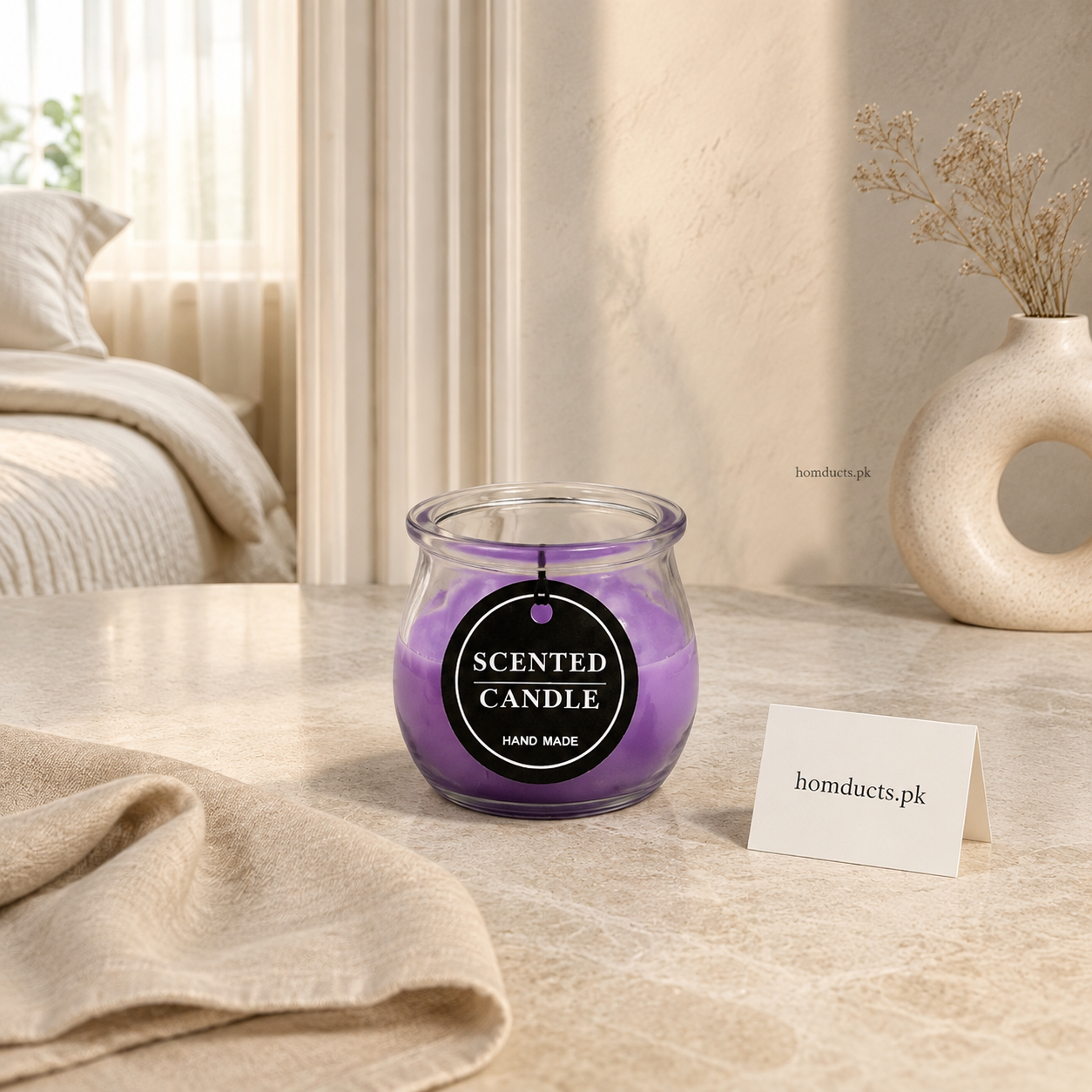 Premium Handmade Scented Candle in Glass Jar – Long-Lasting Fragrance (1 Pc)