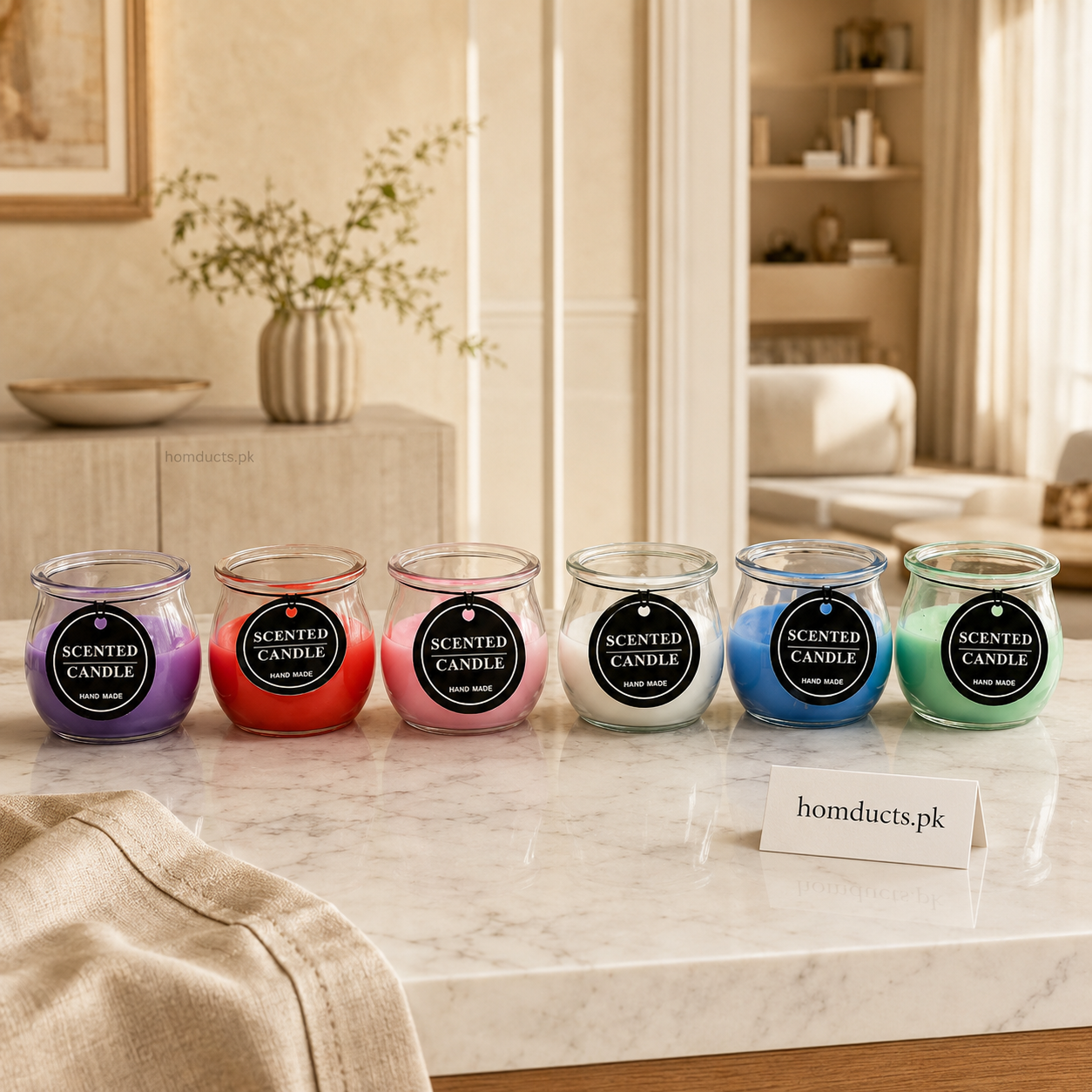 Premium Handmade Scented Candle in Glass Jar – Long-Lasting Fragrance (1 Pc)