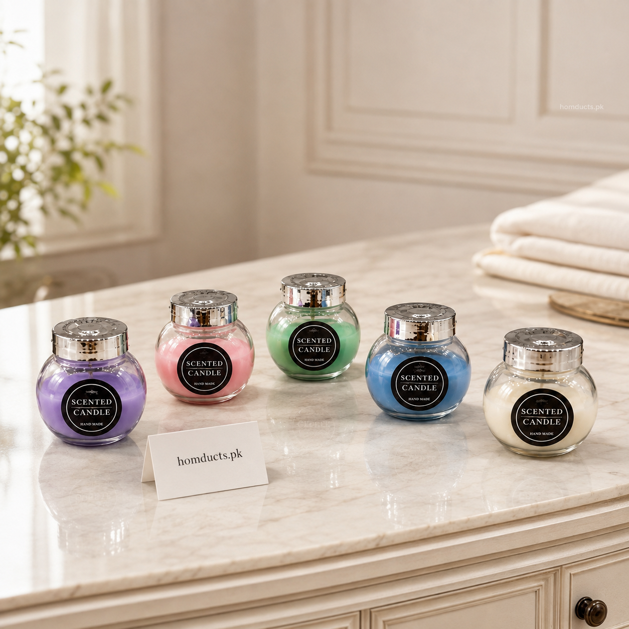 Premium Handmade Scented Candle Jar with Silver Lid – Long-Lasting Fragrance (1 Pc)