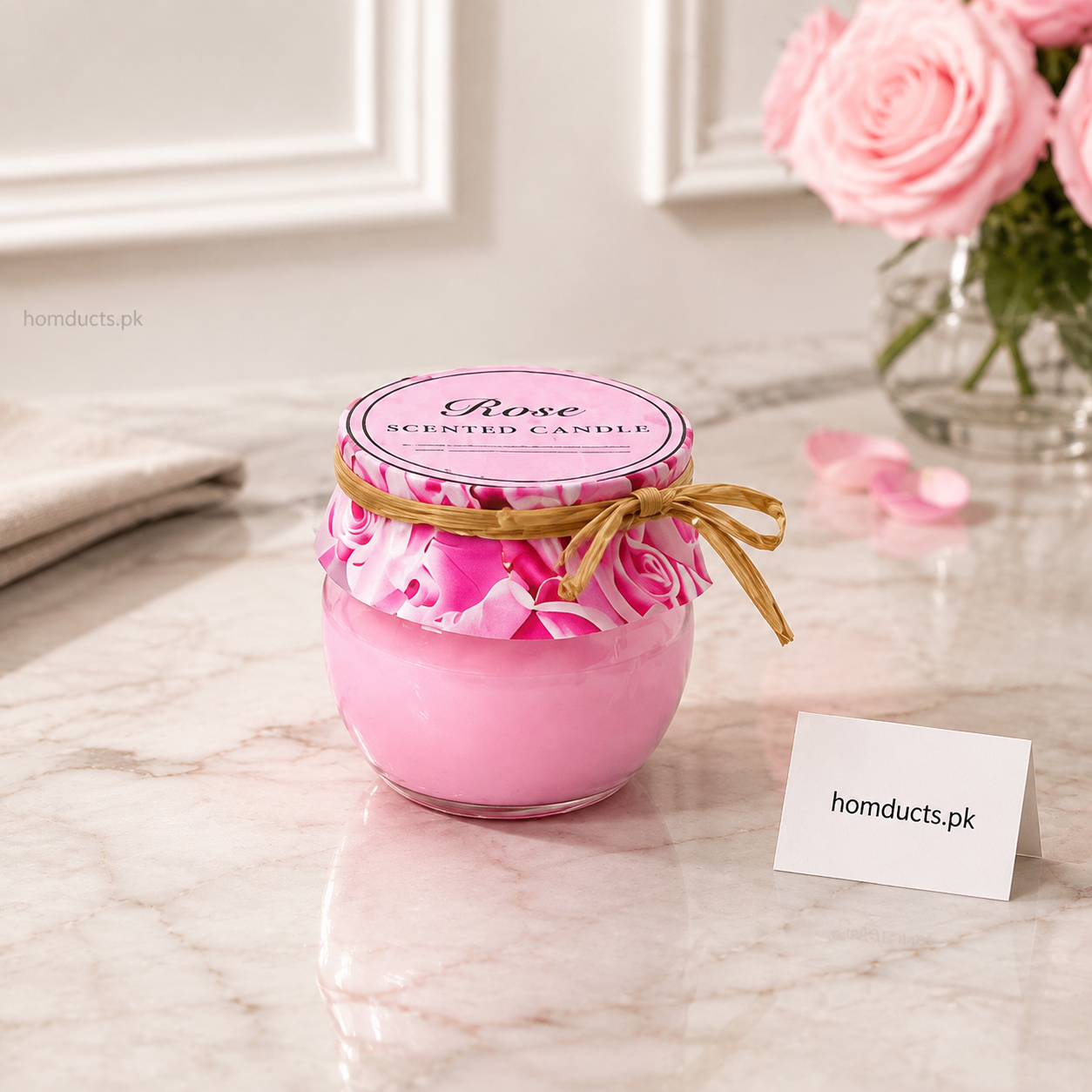 Handmade Scented Candle in Decorative Glass Jar – Long-Lasting Fragrance (Random Color)