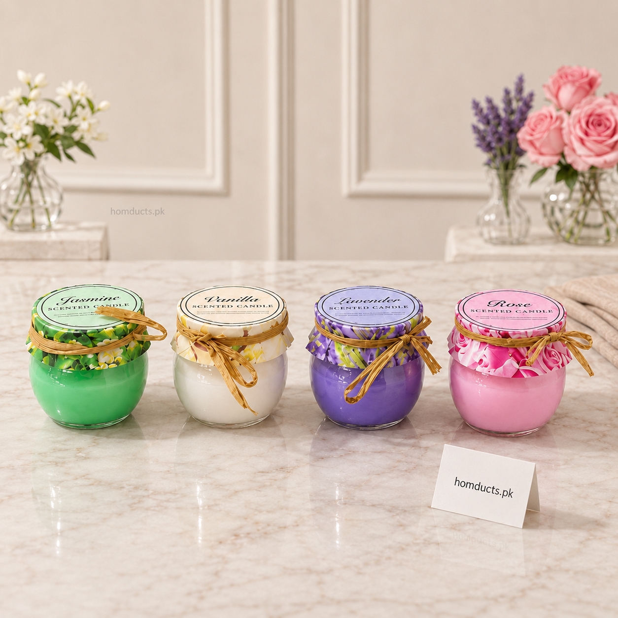 Handmade Scented Candle in Decorative Glass Jar – Long-Lasting Fragrance (Random Color)
